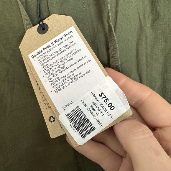 S Prana Shorts Men XL Green Double Peak E-Waist Organic Drawstring NEW - Picture 2 of 7